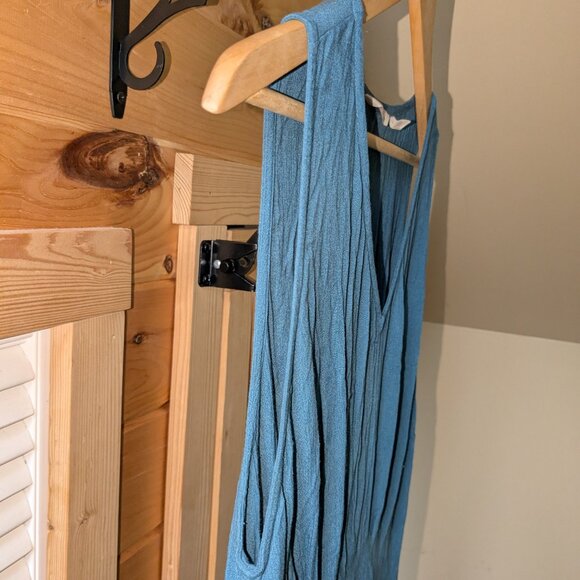 Soft Surroundings Katriane Gauze Maxi Dress Teal Large Crinkle Sleeveless Smock - Picture 6 of 11